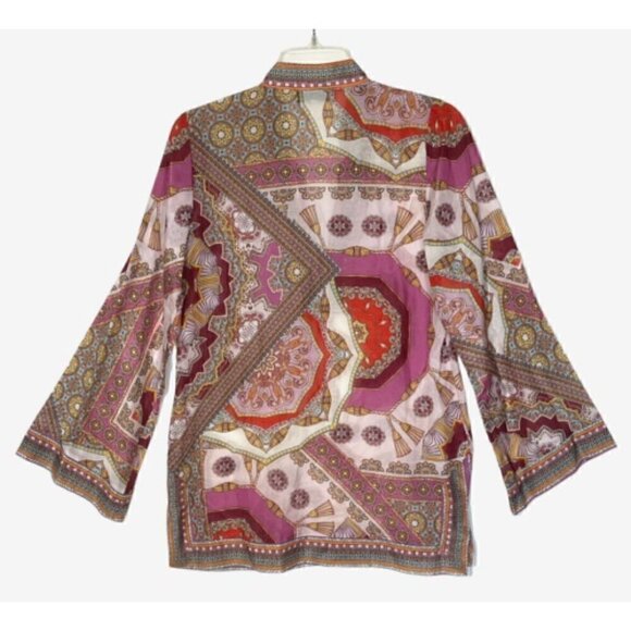 HALE BOB Joanna Voile Fuchsia Beaded Long Flared Sleeve Tunic Top Blouse - Picture 4 of 12